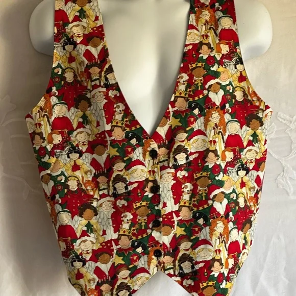 Festive Multicolor Cartoon Print Vest Christmas,Holiday Fashion - Picture 7 of 9